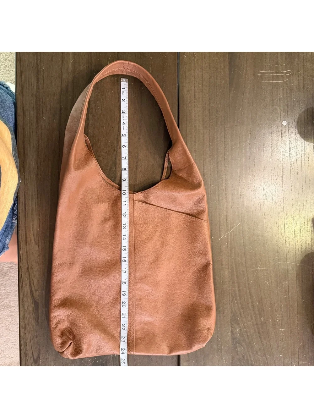 Cognac Brown Leather Hobo Shoulder Bag Slouchy Oversized Minimalist Tote Purse